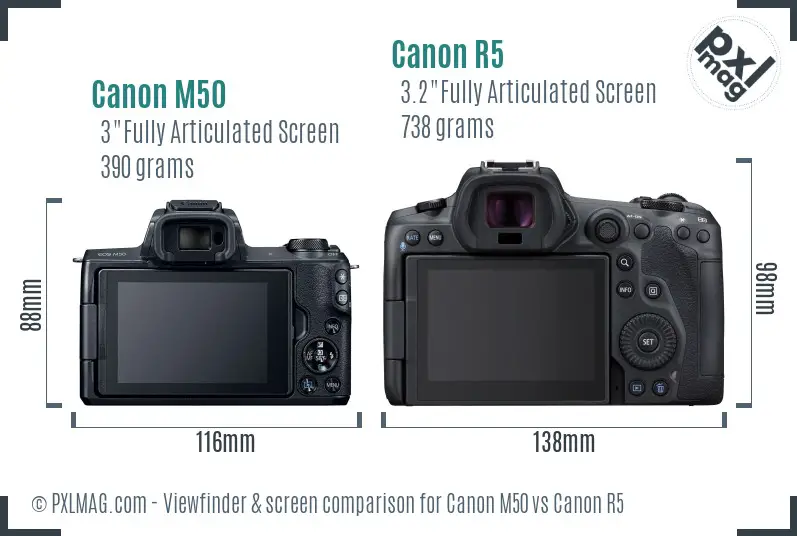 Canon M50 vs Canon R5 Screen and Viewfinder comparison