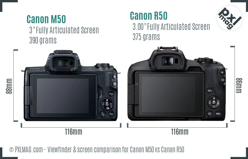 Canon M50 vs Canon R50 Screen and Viewfinder comparison