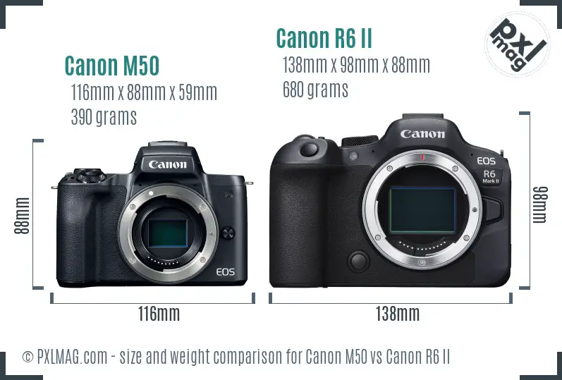 Canon M50 vs Canon R6 II size comparison