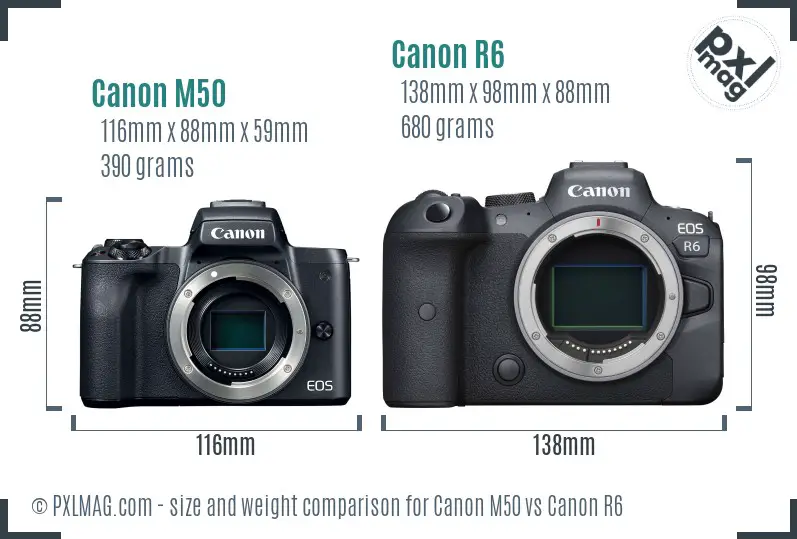 Canon M50 vs Canon R6 size comparison Canon M50 vs Canon R6 size comparison