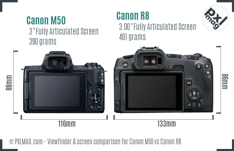 Canon M50 vs Canon R8 Screen and Viewfinder comparison