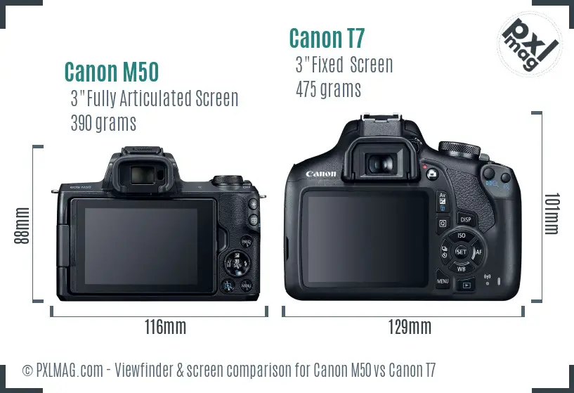 Canon M50 vs Canon T7 Screen and Viewfinder comparison