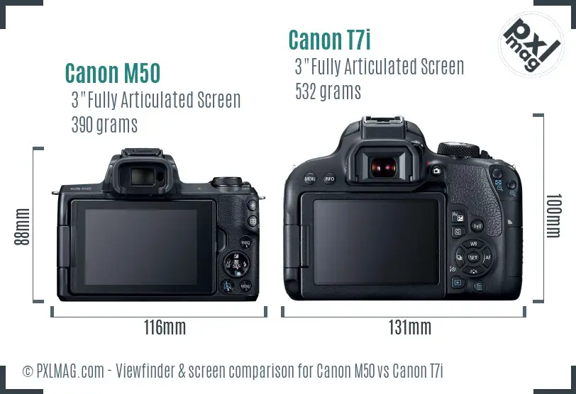 Canon M50 vs Canon T7i Screen and Viewfinder comparison