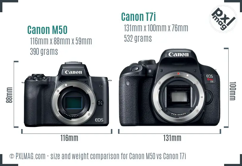 Canon M50 vs Canon T7i size comparison