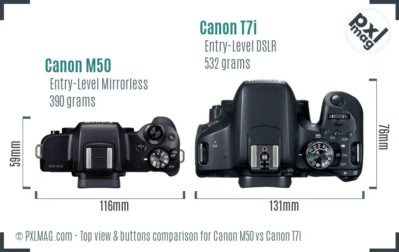 Canon M50 vs Canon T7i top view buttons comparison