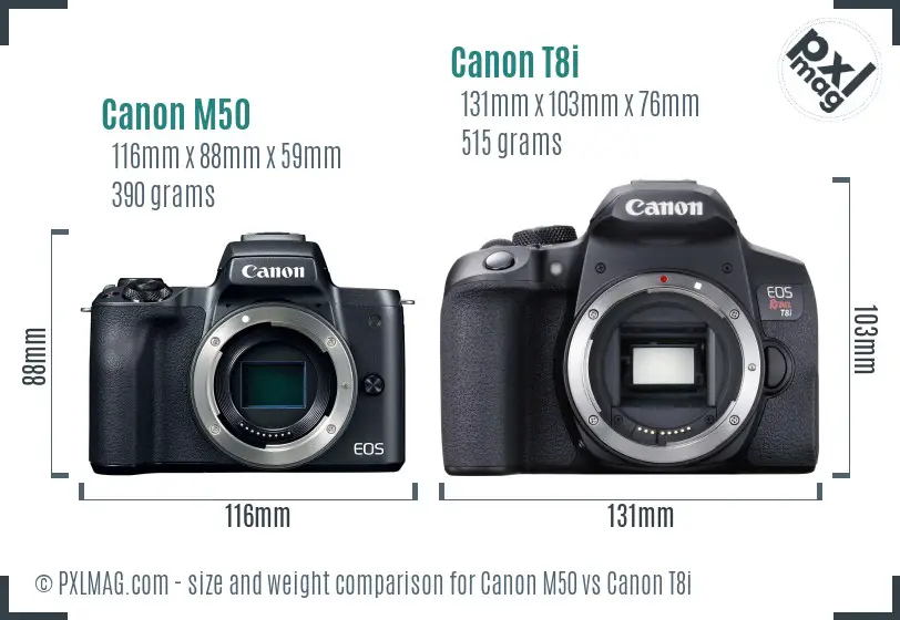 Canon M50 vs Canon T8i size comparison