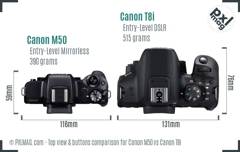 Canon M50 vs Canon T8i top view buttons comparison