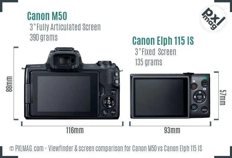Canon M50 vs Canon Elph 115 IS Screen and Viewfinder comparison Canon M50 vs Canon Elph 115 IS Screen and Viewfinder comparison