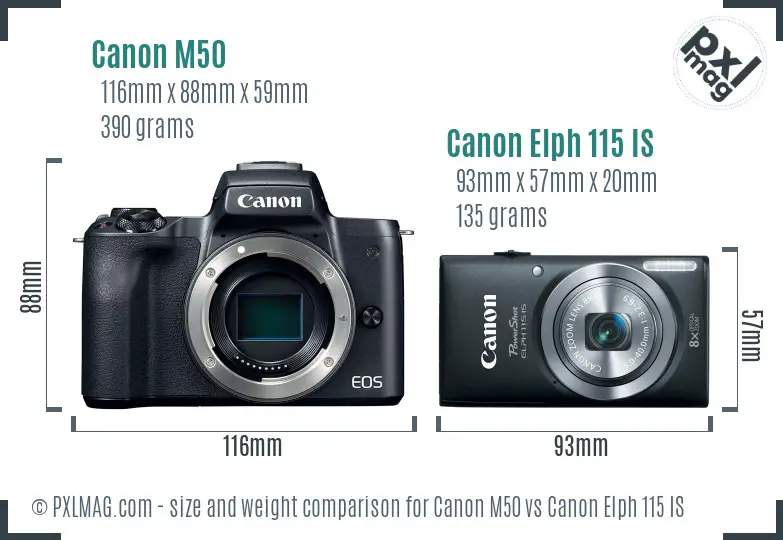 Canon M50 vs Canon Elph 115 IS size comparison Canon M50 vs Canon Elph 115 IS size comparison