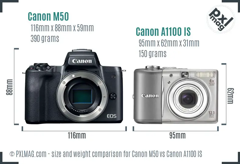 Canon M50 vs Canon A1100 IS size comparison