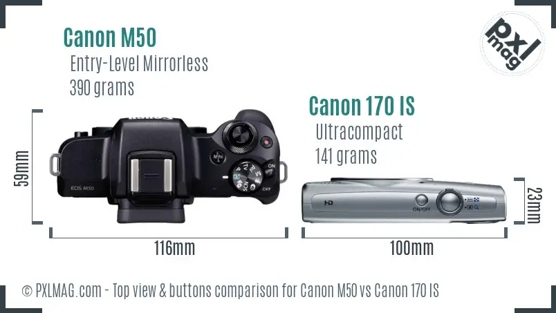 Canon M50 vs Canon 170 IS top view buttons comparison