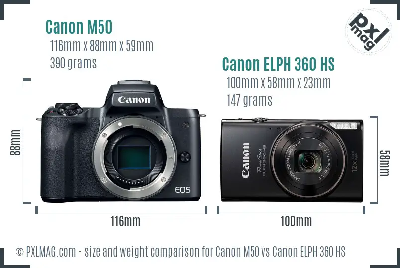 Canon M50 vs Canon ELPH 360 HS size comparison