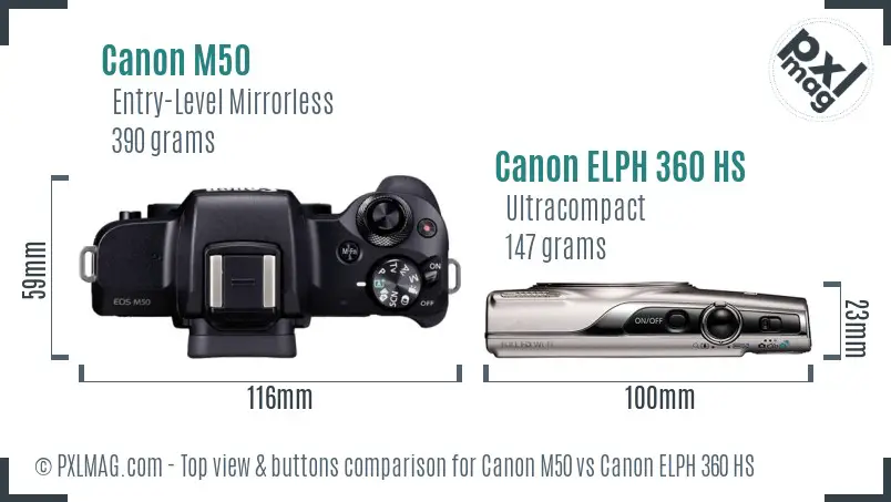 Canon M50 vs Canon ELPH 360 HS top view buttons comparison