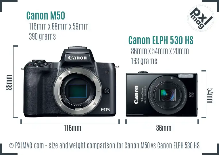 Canon M50 vs Canon ELPH 530 HS size comparison