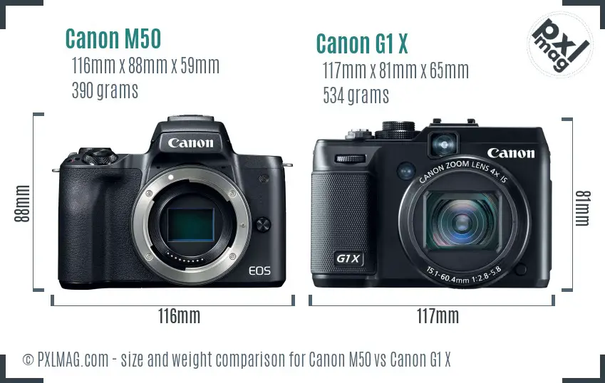 Canon M50 vs Canon G1 X size comparison