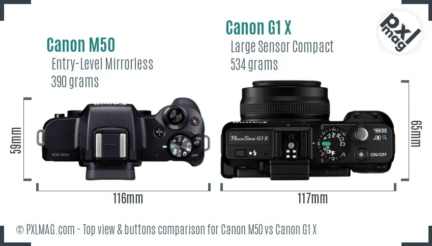 Canon M50 vs Canon G1 X top view buttons comparison