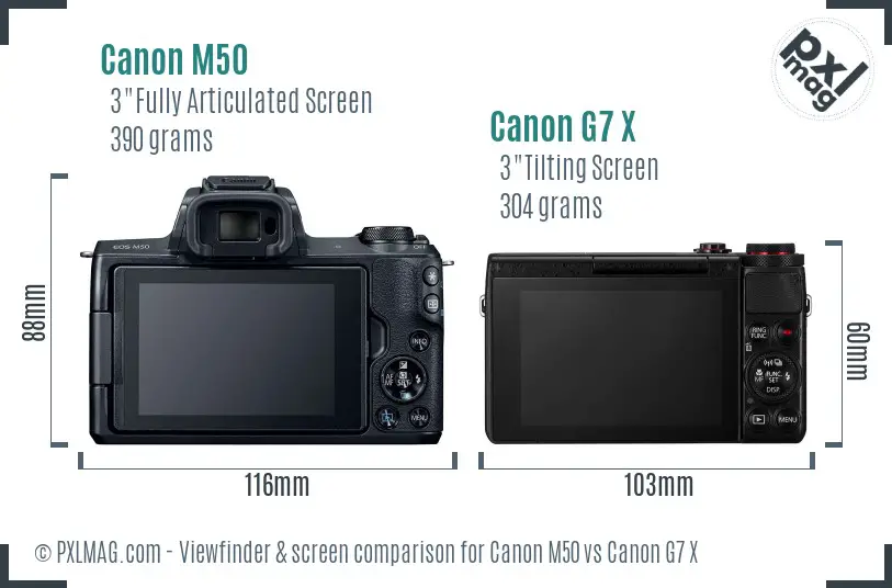 Canon M50 vs Canon G7 X Screen and Viewfinder comparison