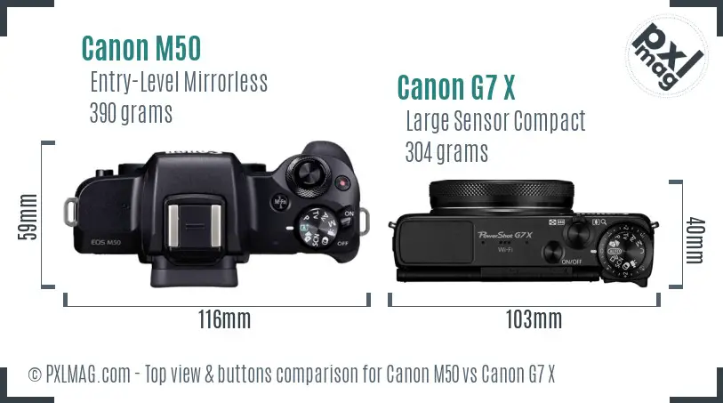 Canon M50 vs Canon G7 X top view buttons comparison