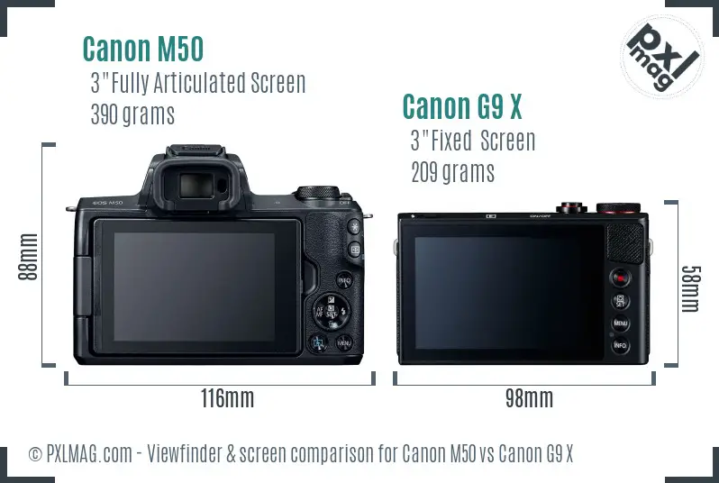 Canon M50 vs Canon G9 X Screen and Viewfinder comparison Canon M50 vs Canon G9 X Screen and Viewfinder comparison