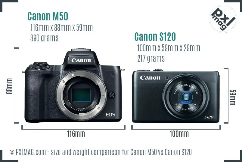 Canon M50 vs Canon S120 size comparison