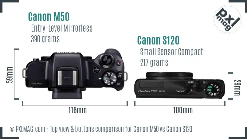 Canon M50 vs Canon S120 top view buttons comparison