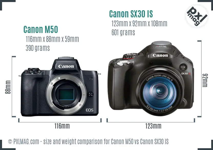 Canon M50 vs Canon SX30 IS size comparison