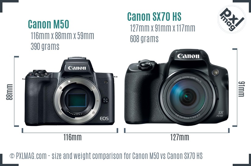 Canon M50 vs Canon SX70 HS size comparison