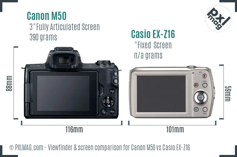 Canon M50 vs Casio EX-Z16 Screen and Viewfinder comparison