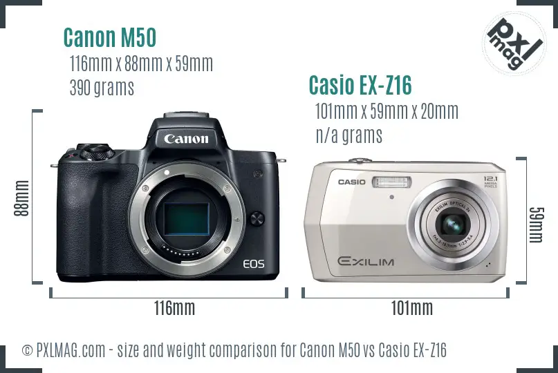 Canon M50 vs Casio EX-Z16 size comparison