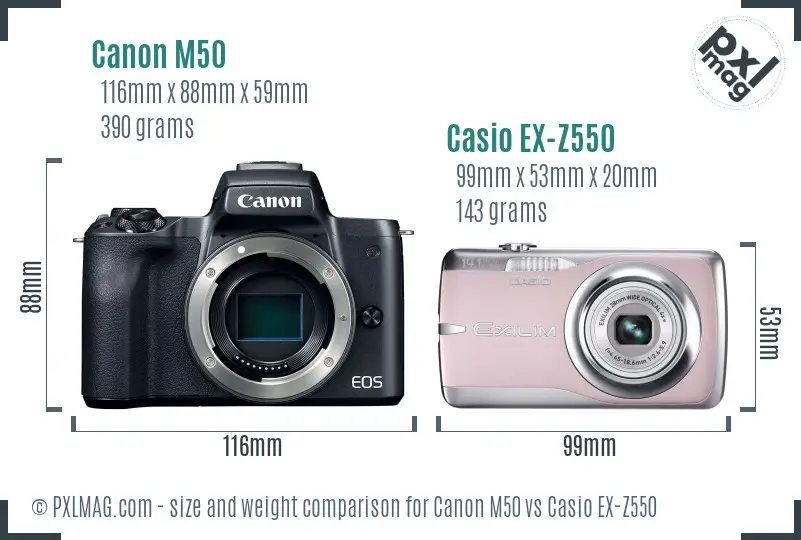 Canon M50 vs Casio EX-Z550 size comparison