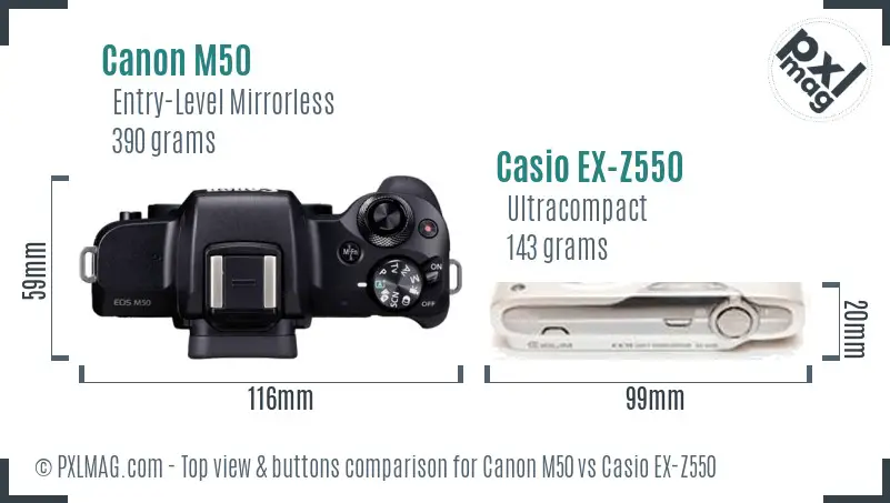Canon M50 vs Casio EX-Z550 top view buttons comparison