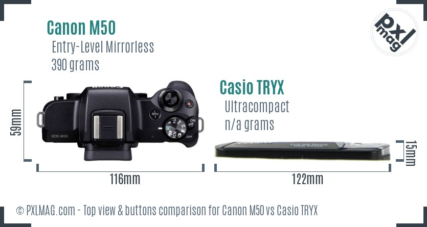 Canon M50 vs Casio TRYX top view buttons comparison