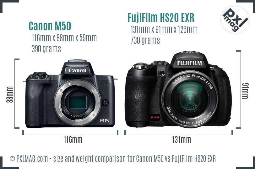 Canon M50 vs FujiFilm HS20 EXR size comparison Canon M50 vs FujiFilm HS20 EXR size comparison