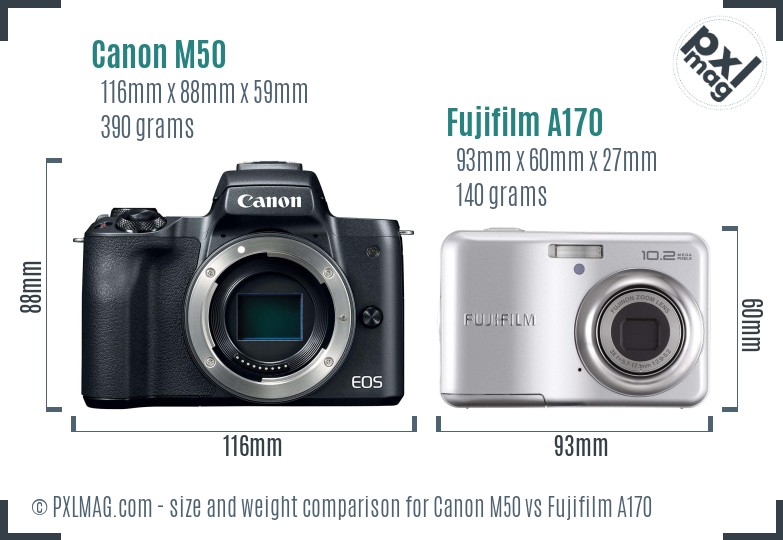 Canon M50 vs Fujifilm A170 size comparison