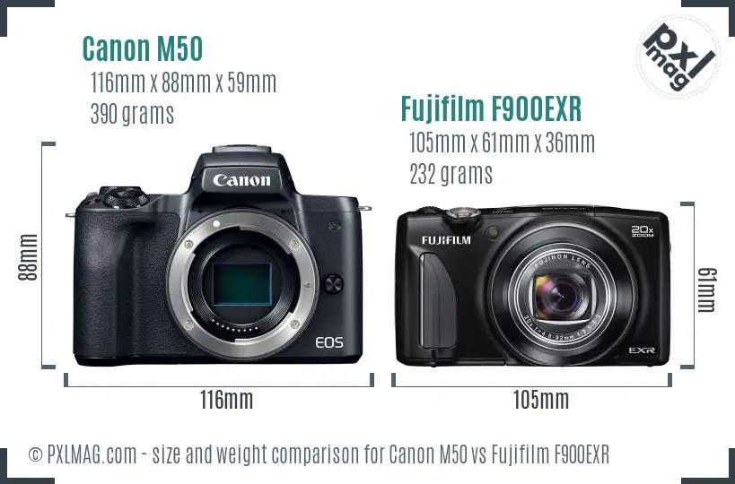 Canon M50 vs Fujifilm F900EXR size comparison