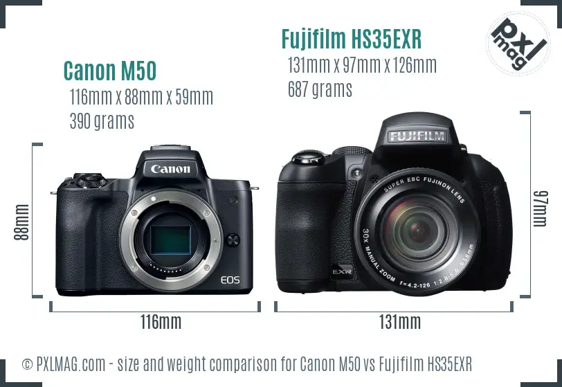 Canon M50 vs Fujifilm HS35EXR size comparison