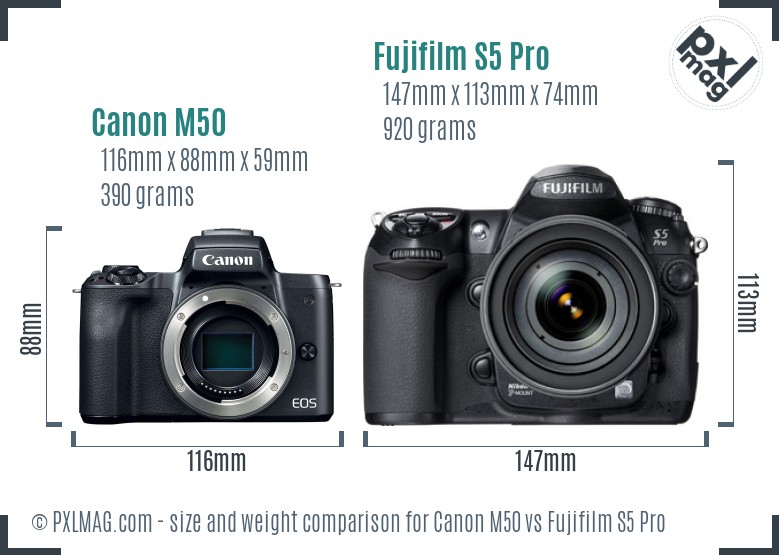 Canon M50 vs Fujifilm S5 Pro size comparison