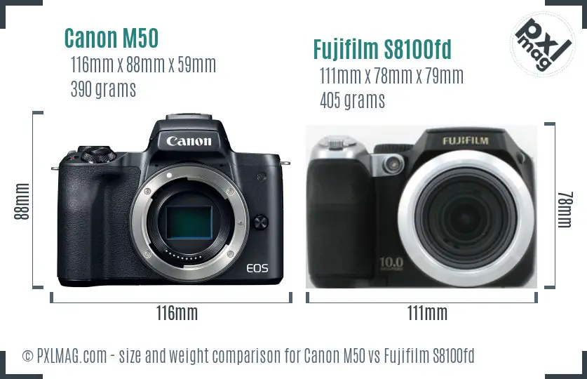 Canon M50 vs Fujifilm S8100fd size comparison Canon M50 vs Fujifilm S8100fd size comparison