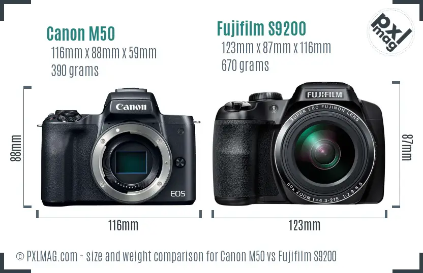 Canon M50 vs Fujifilm S9200 size comparison