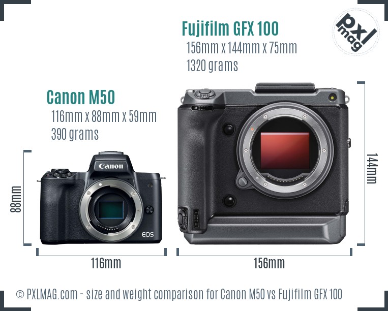 Canon M50 vs Fujifilm GFX 100 size comparison Canon M50 vs Fujifilm GFX 100 size comparison