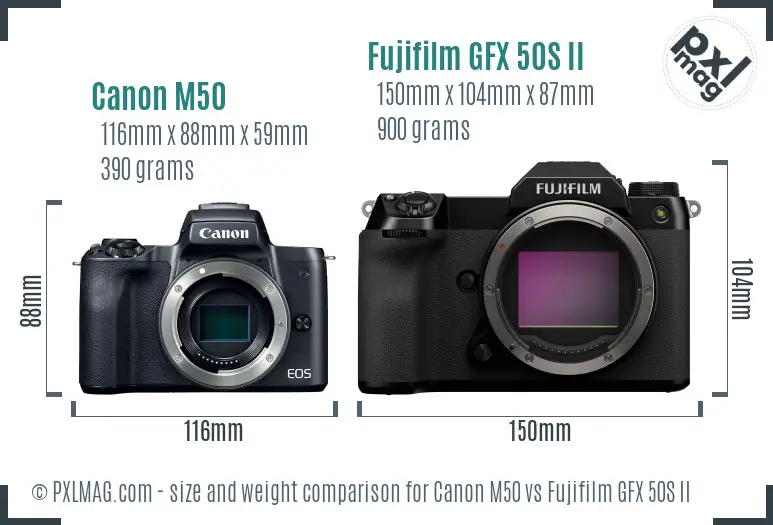Canon M50 vs Fujifilm GFX 50S II size comparison Canon M50 vs Fujifilm GFX 50S II size comparison