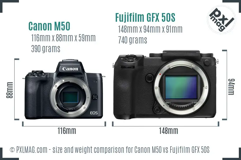 Canon M50 vs Fujifilm GFX 50S size comparison