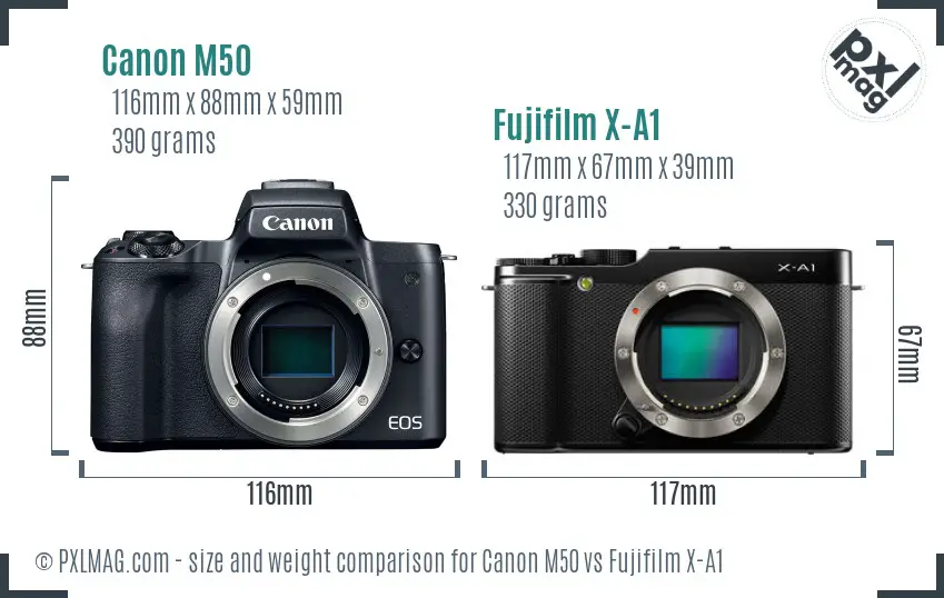 Canon M50 vs Fujifilm X-A1 size comparison