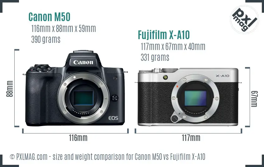 Canon M50 vs Fujifilm X-A10 size comparison Canon M50 vs Fujifilm X-A10 size comparison