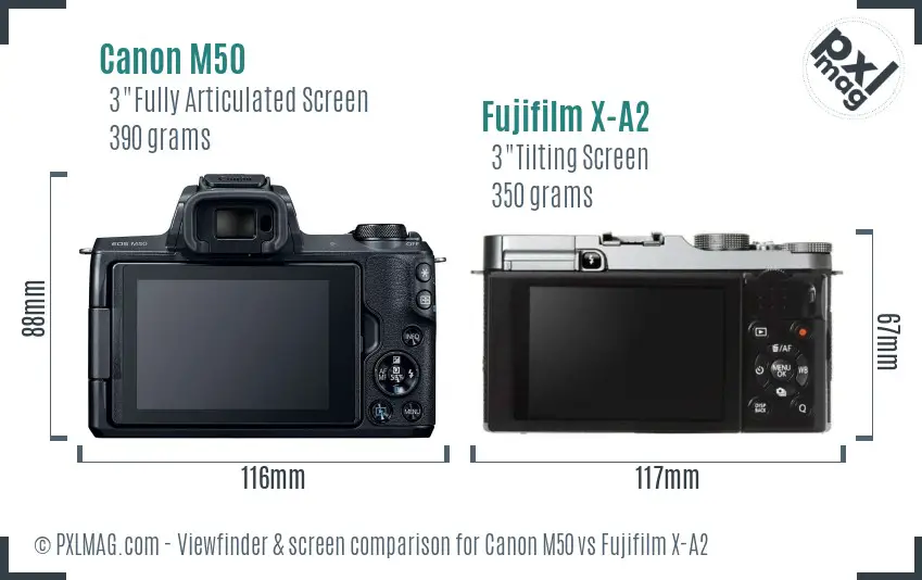 Canon M50 vs Fujifilm X-A2 Screen and Viewfinder comparison