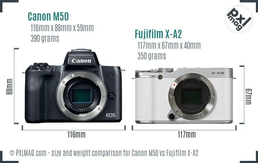 Canon M50 vs Fujifilm X-A2 size comparison