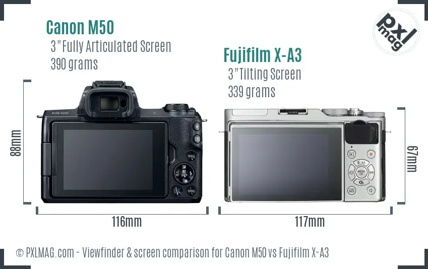 Canon M50 vs Fujifilm X-A3 Screen and Viewfinder comparison