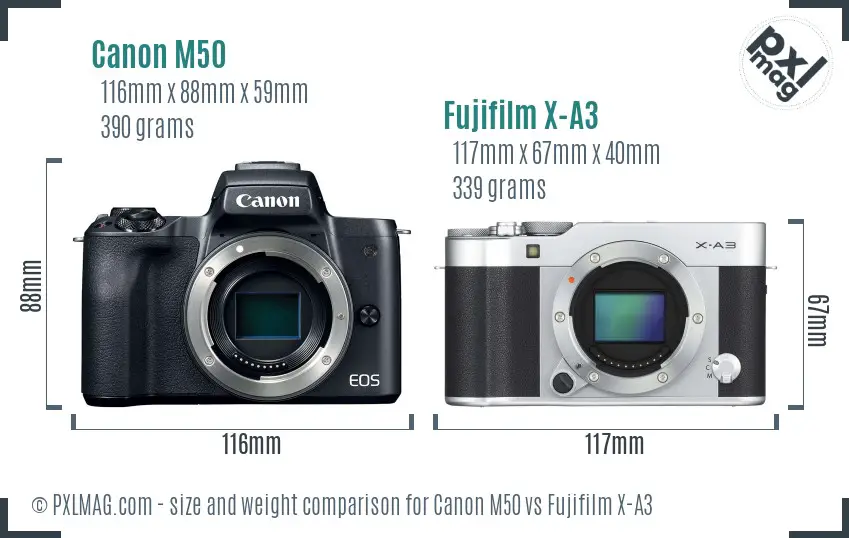 Canon M50 vs Fujifilm X-A3 size comparison