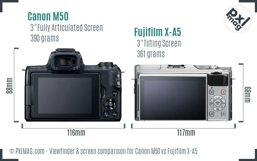 Canon M50 vs Fujifilm X-A5 Screen and Viewfinder comparison