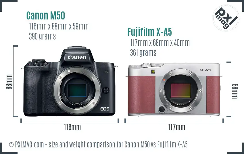 Canon M50 vs Fujifilm X-A5 size comparison
